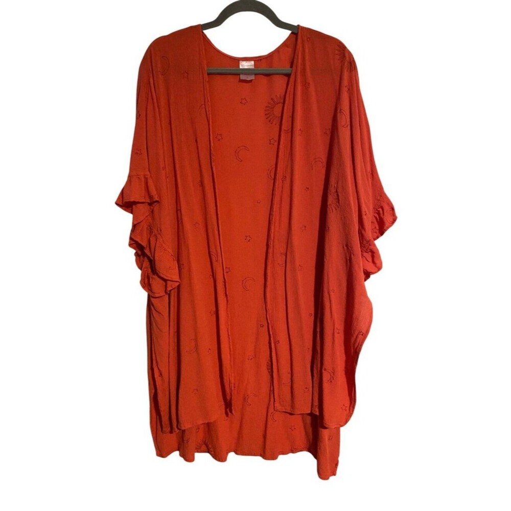 No Boundaries Women's S Orange Open-Front Cardigan Cover Up Celestial Design